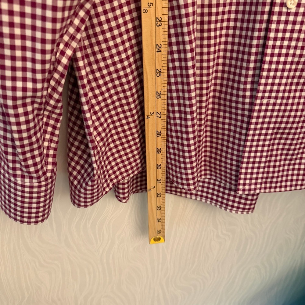 Lands' End Button Down Mens XXL Burgundy Excellent Gingham No Iron Twill Shirt - Picture 4 of 4